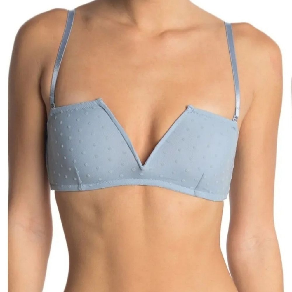 Intimately Free People Sierra Light Blue Swiss Dot Mesh V-neck Bandeau Size M